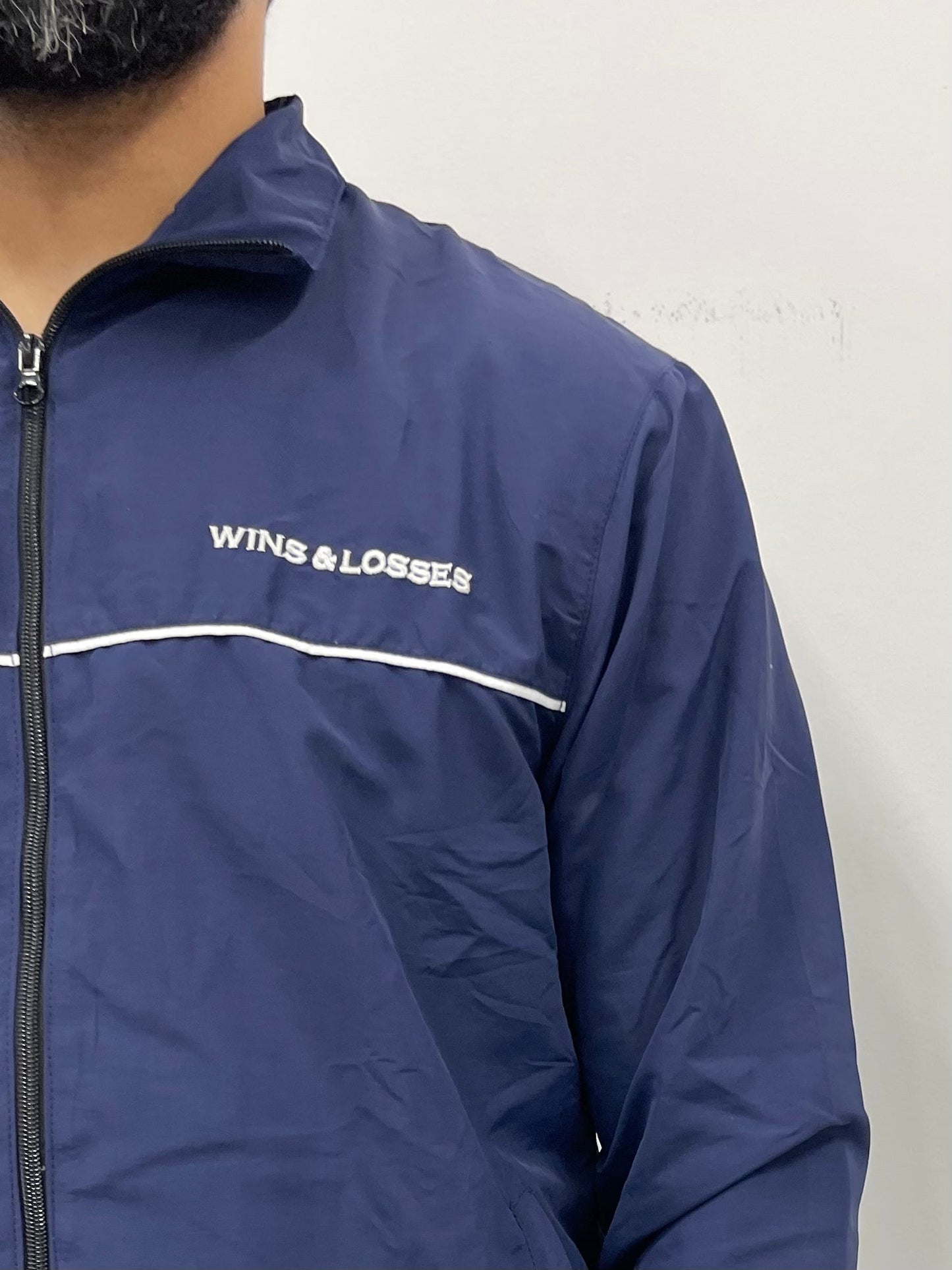 WINS & LOSSES BAR LOGO NYLON TRACK JACKET NAVY