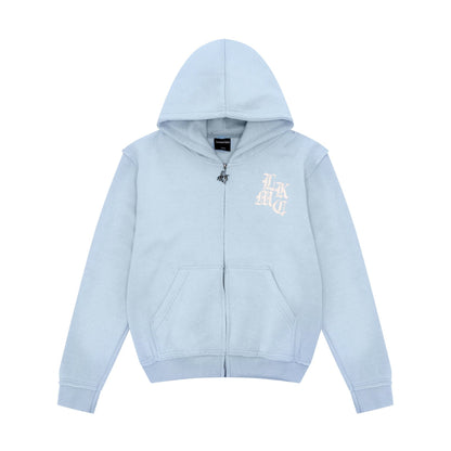 LUKAMACHAIN DISTRESSED ZIP HOODIE BABY BLUE