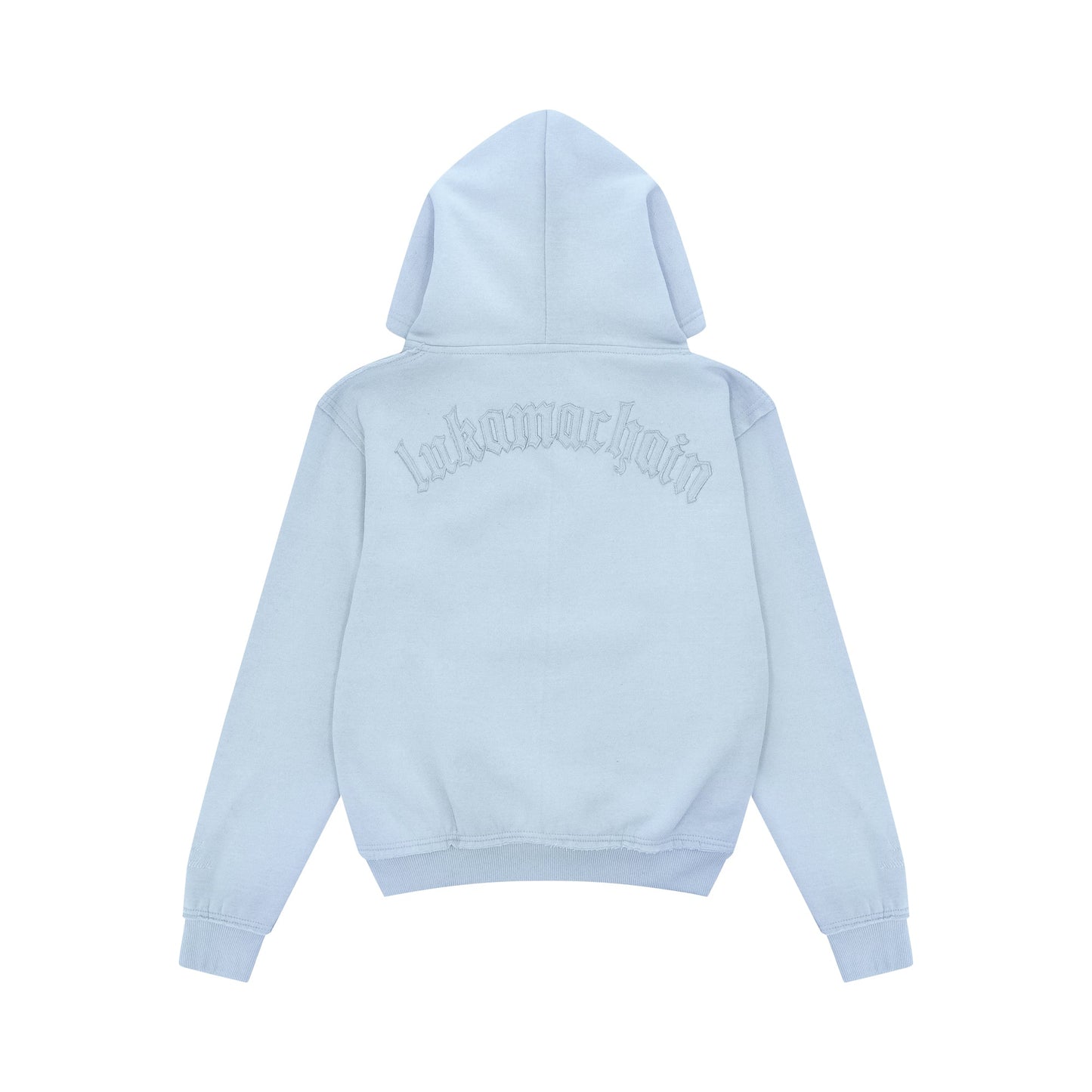 LUKAMACHAIN DISTRESSED ZIP HOODIE BABY BLUE