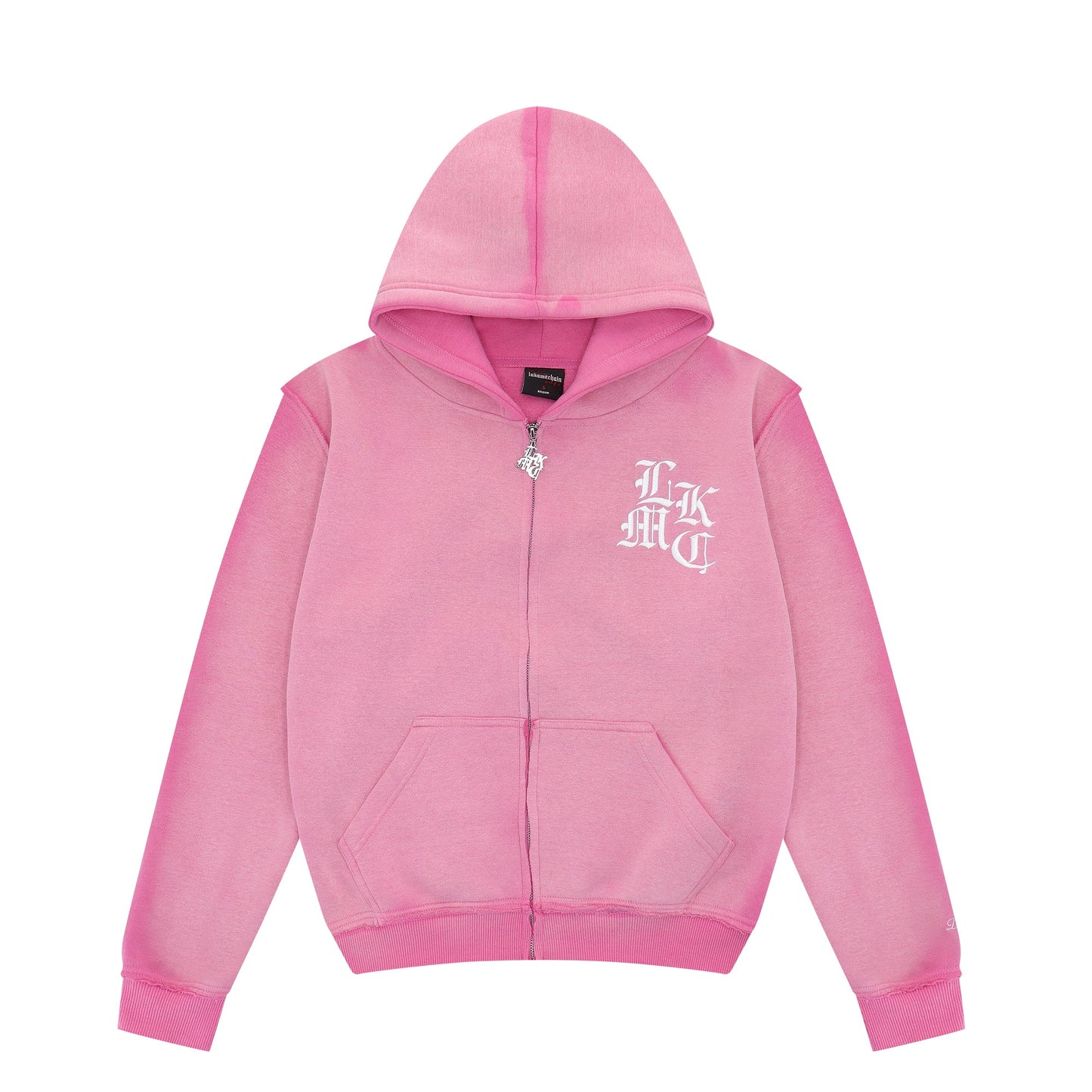 LUKAMACHAIN DISTRESSED ZIP HOODIE PINK