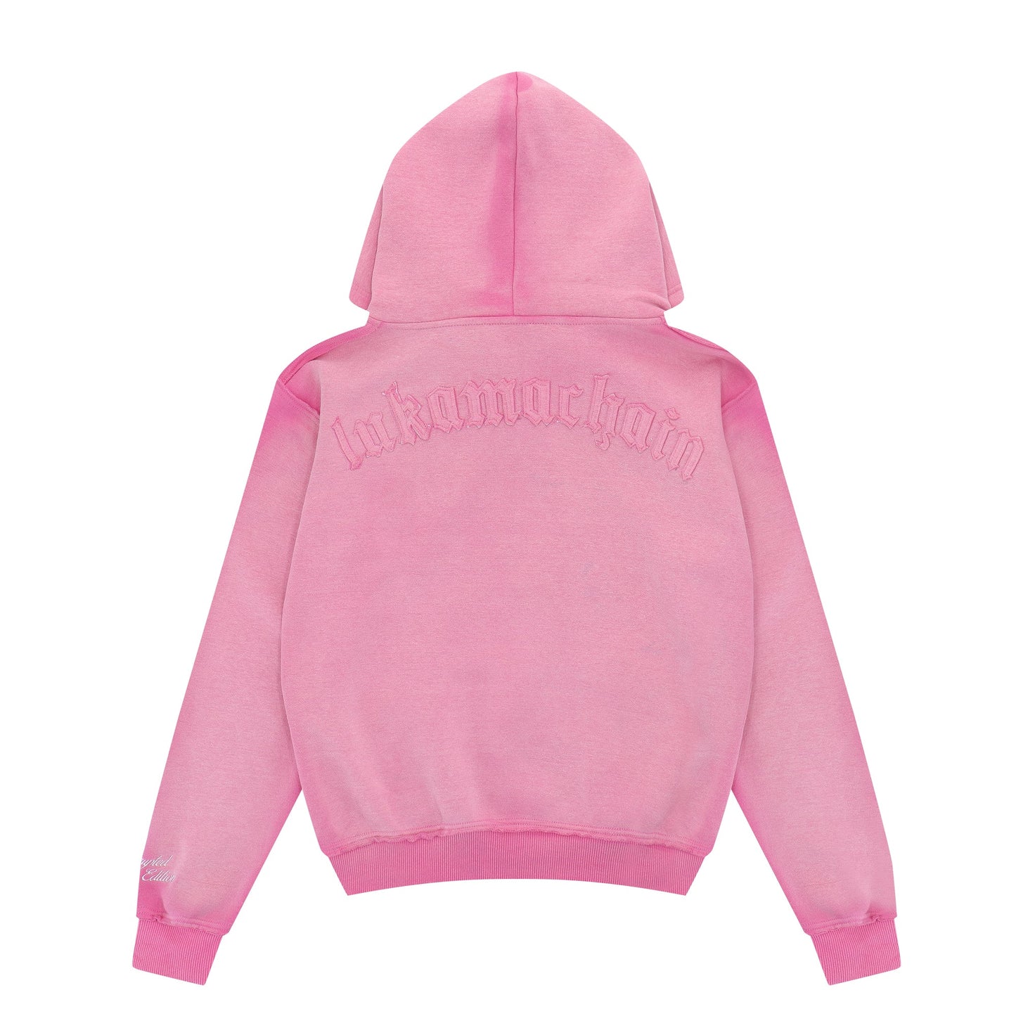 LUKAMACHAIN DISTRESSED ZIP HOODIE PINK