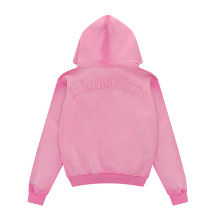 LUKAMACHAIN DISTRESSED ZIP HOODIE PINK