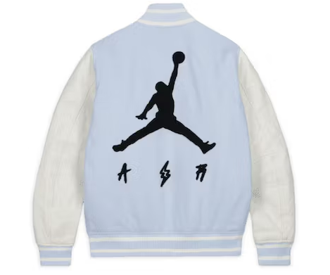 J BALVIN x JORDAN VARSITY JACKET WHITE BLUE